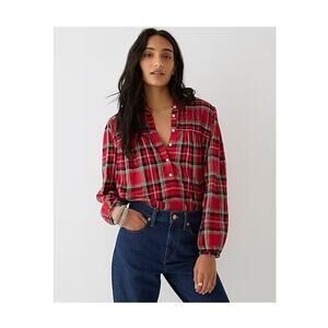 J. Crew Ruffleneck Flannel Popover in Good Tidings Plaid Size XS